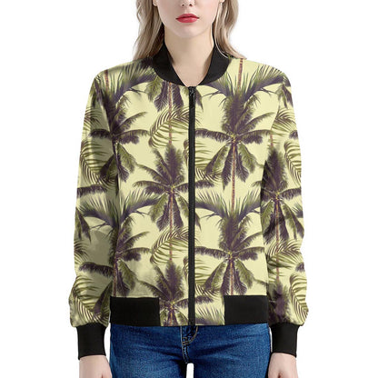 Vintage Palm Tree Pattern Print Women's Bomber Jacket