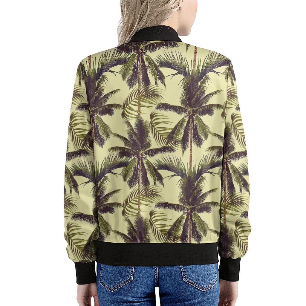 Vintage Palm Tree Pattern Print Women's Bomber Jacket