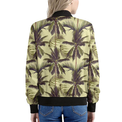 Vintage Palm Tree Pattern Print Women's Bomber Jacket