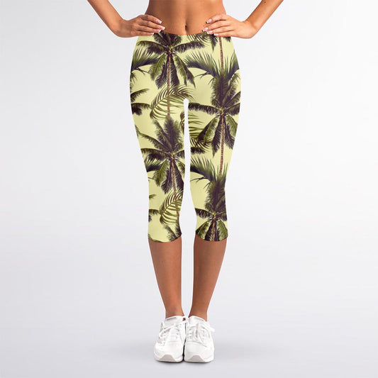 Vintage Palm Tree Pattern Print Women's Capri Leggings