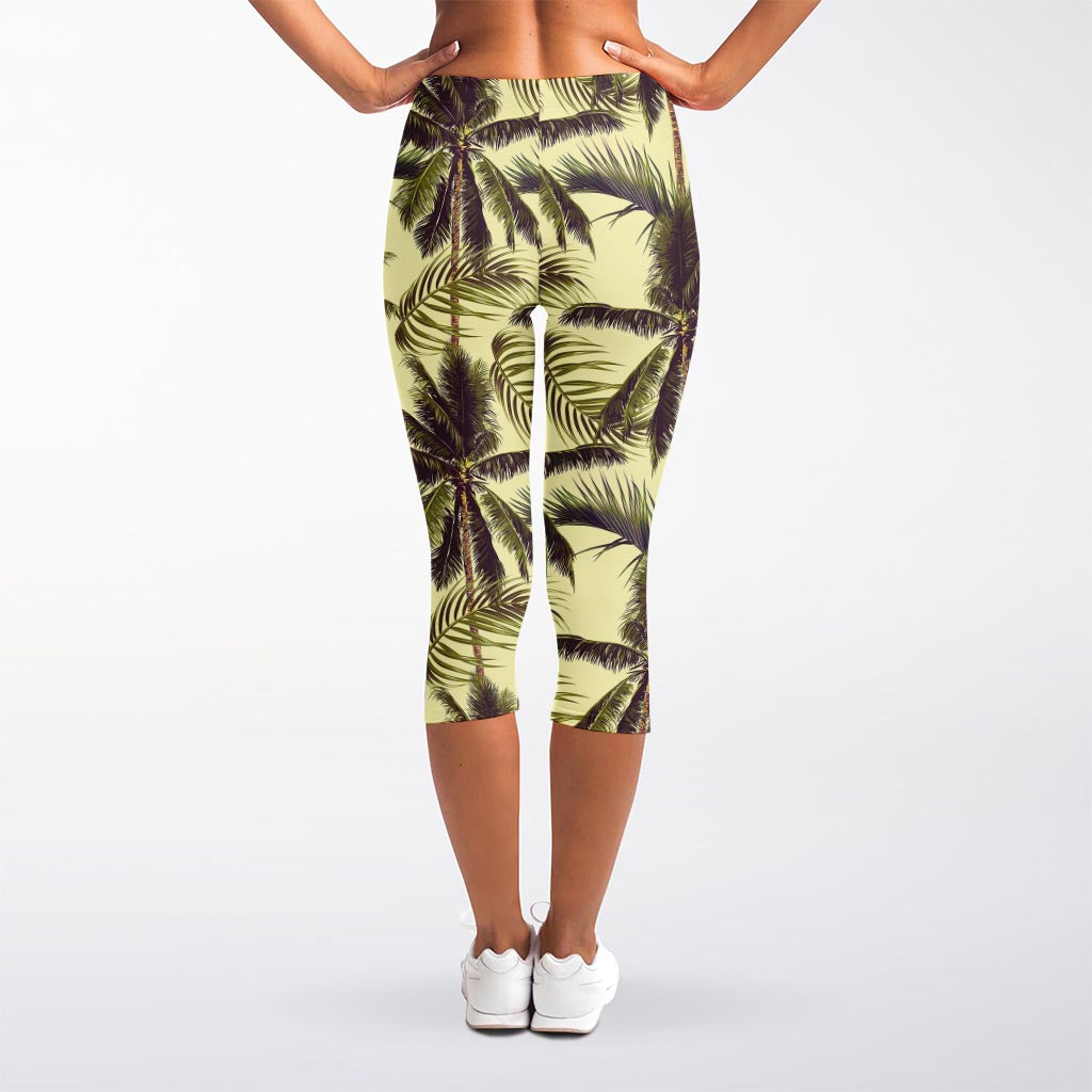 Vintage Palm Tree Pattern Print Women's Capri Leggings