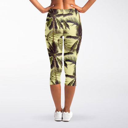 Vintage Palm Tree Pattern Print Women's Capri Leggings