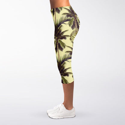 Vintage Palm Tree Pattern Print Women's Capri Leggings