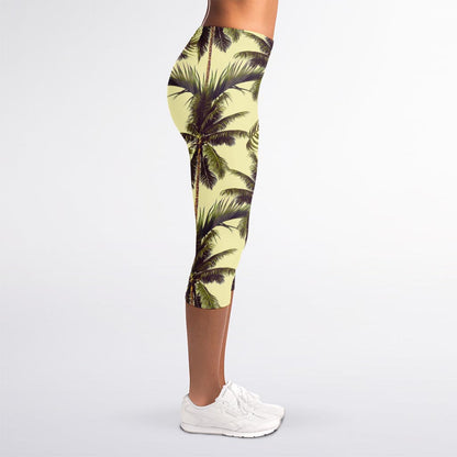 Vintage Palm Tree Pattern Print Women's Capri Leggings