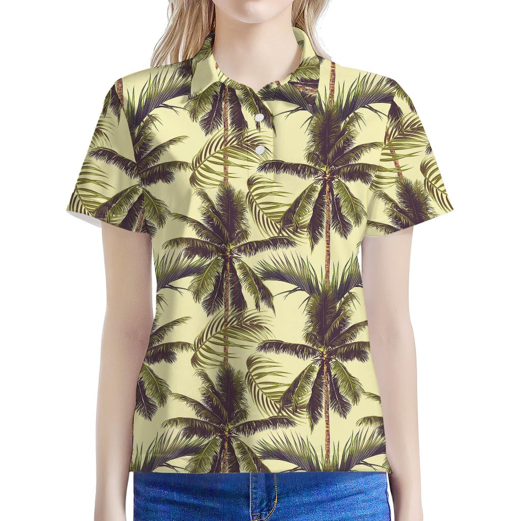 Vintage Palm Tree Pattern Print Women's Polo Shirt