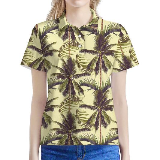 Vintage Palm Tree Pattern Print Women's Polo Shirt
