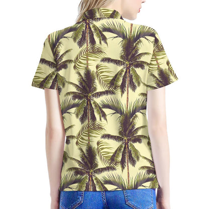 Vintage Palm Tree Pattern Print Women's Polo Shirt