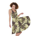 Vintage Palm Tree Pattern Print Sleeveless Knee Length Dress