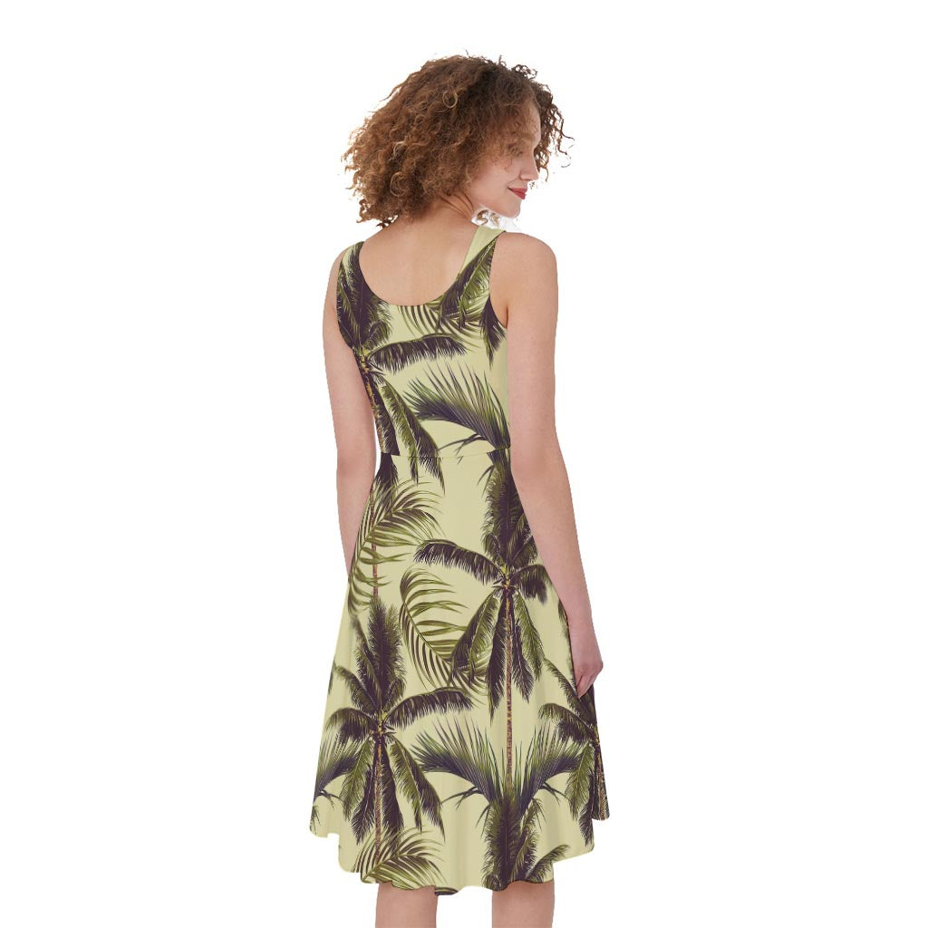 Vintage Palm Tree Pattern Print Women's Sleeveless Dress