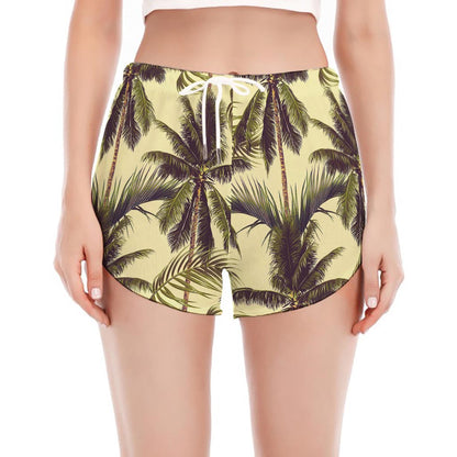 Vintage Palm Tree Pattern Print Women's Split Running Shorts