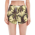 Vintage Palm Tree Pattern Print Women's Split Running Shorts