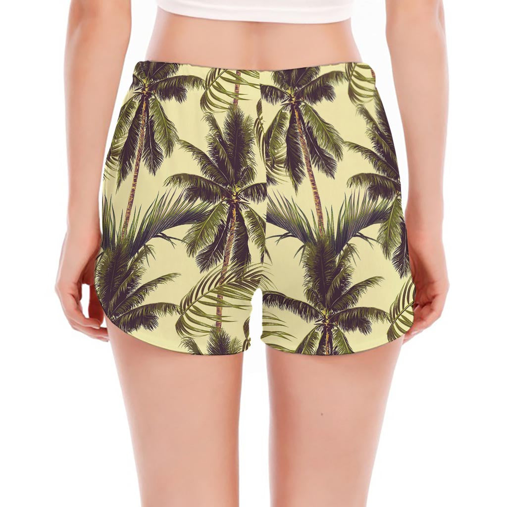 Vintage Palm Tree Pattern Print Women's Split Running Shorts
