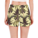 Vintage Palm Tree Pattern Print Women's Split Running Shorts