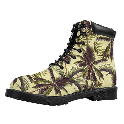 Vintage Palm Tree Pattern Print Work Boots