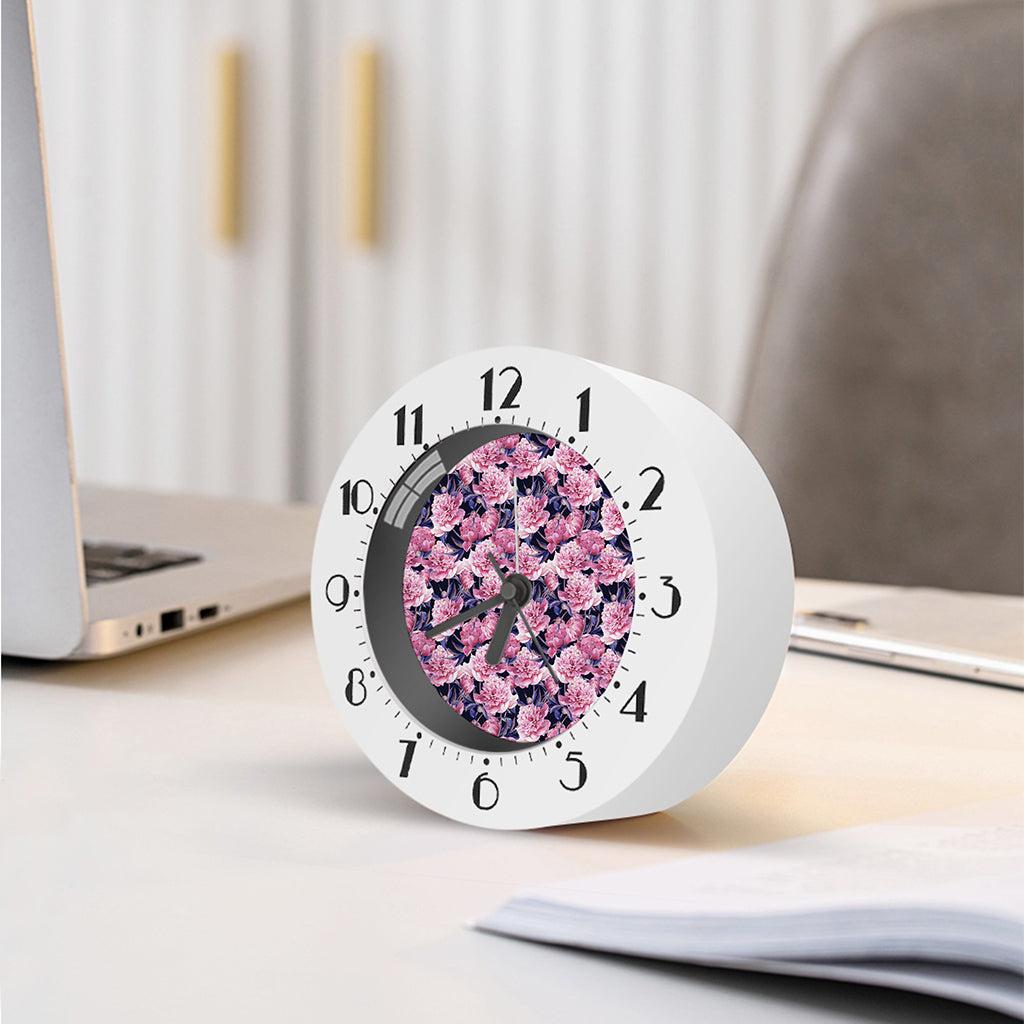 Vintage Pink Peony Floral Print Alarm Clock