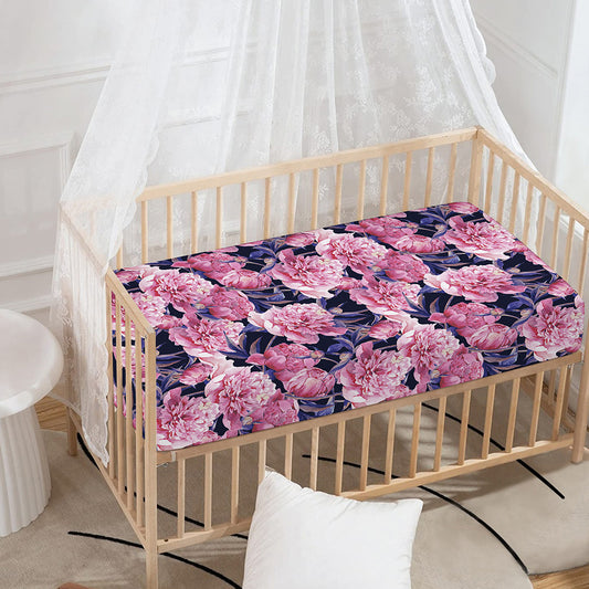 Vintage Pink Peony Floral Print Baby Crib Sheet