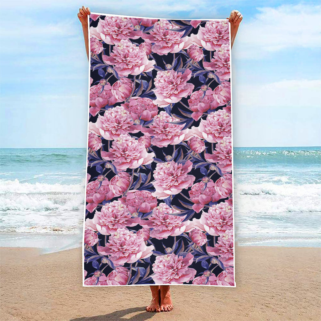 Vintage Pink Peony Floral Print Beach Towel