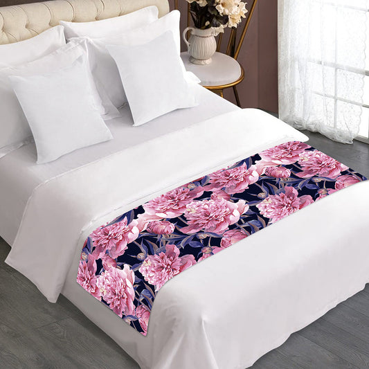 Vintage Pink Peony Floral Print Bed Runner