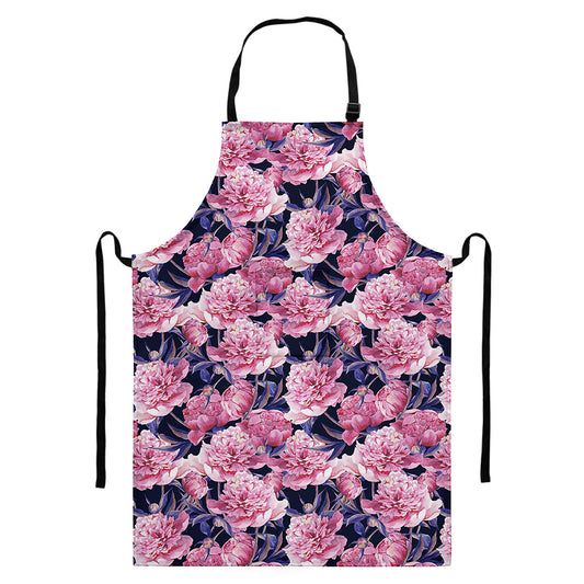 Vintage Pink Peony Floral Print Bib Apron With Pocket
