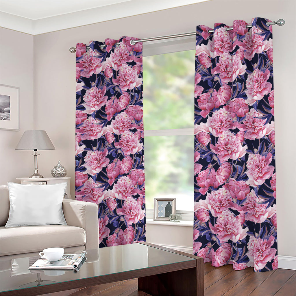 Vintage Pink Peony Floral Print Blackout Grommet Curtains