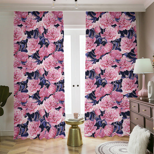 Vintage Pink Peony Floral Print Blackout Pencil Pleat Curtains