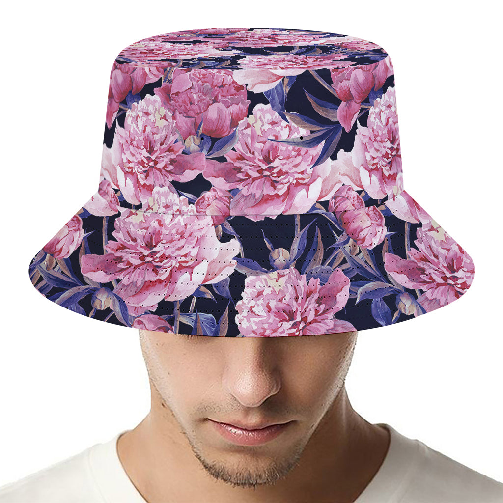 Vintage Pink Peony Floral Print Bucket Hat