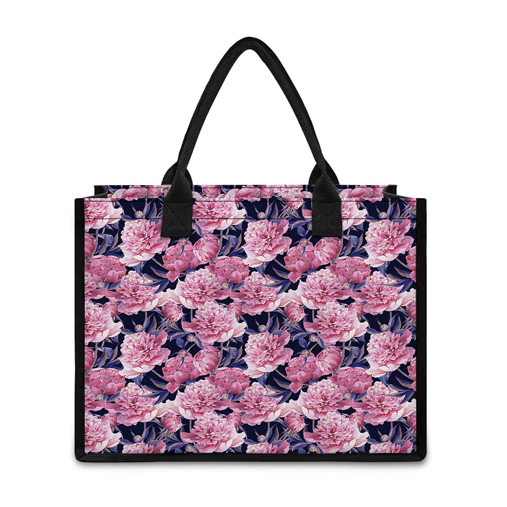Vintage Pink Peony Floral Print Canvas Tote Bag