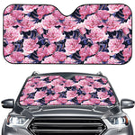 Vintage Pink Peony Floral Print Car Windshield Sun Shade