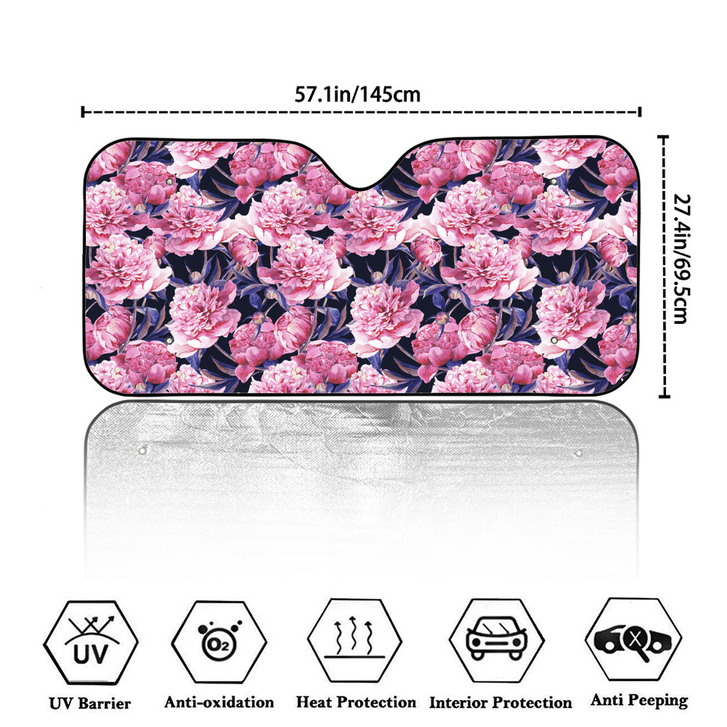 Vintage Pink Peony Floral Print Car Windshield Sun Shade