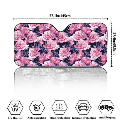 Vintage Pink Peony Floral Print Car Windshield Sun Shade