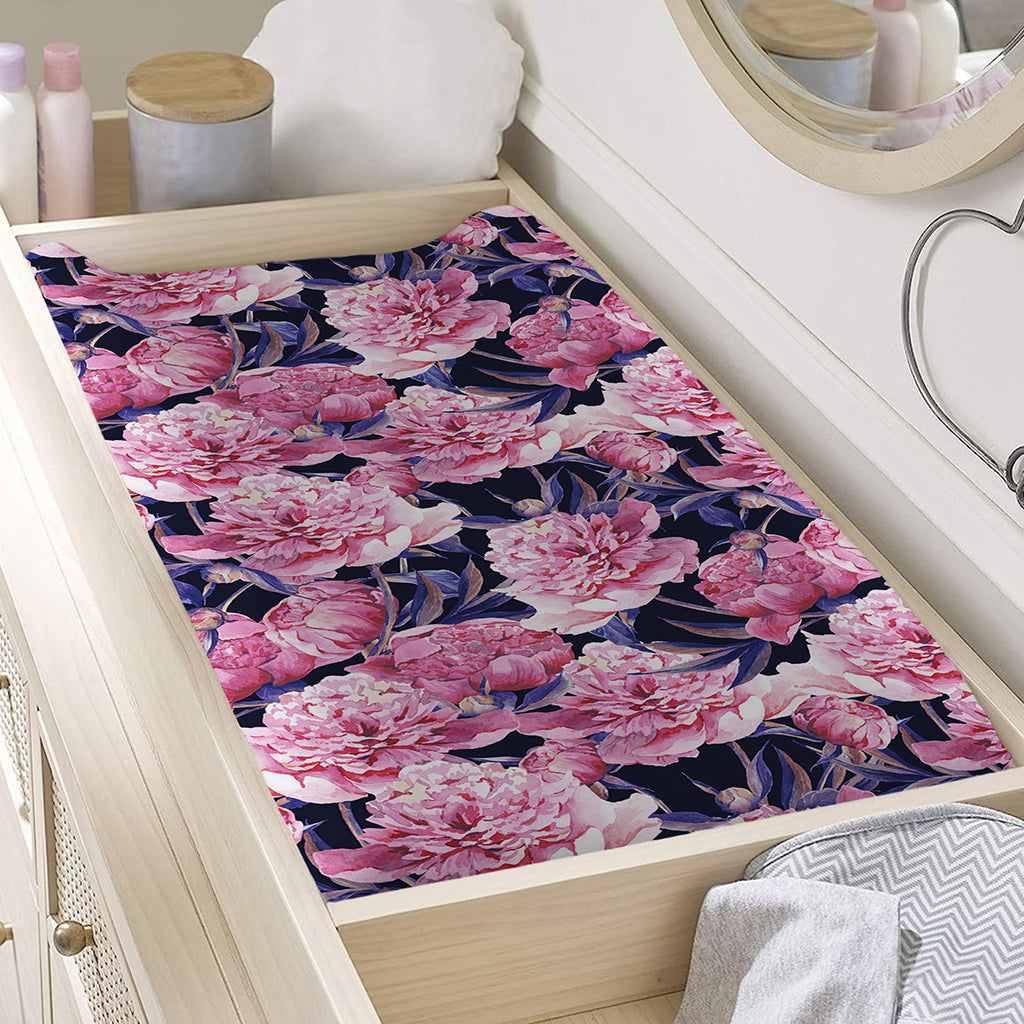 Vintage Pink Peony Floral Print Changing Pad Cover