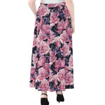 Vintage Pink Peony Floral Print Chiffon Maxi Skirt