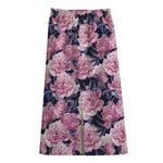 Vintage Pink Peony Floral Print Cotton Front Slit Maxi Skirt