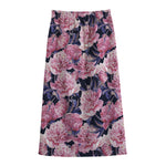 Vintage Pink Peony Floral Print Cotton Front Slit Maxi Skirt