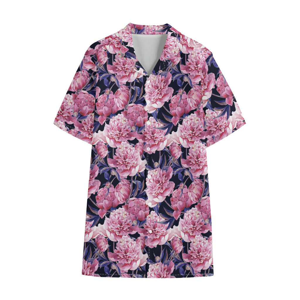 Vintage Pink Peony Floral Print Cotton Hawaiian Shirt