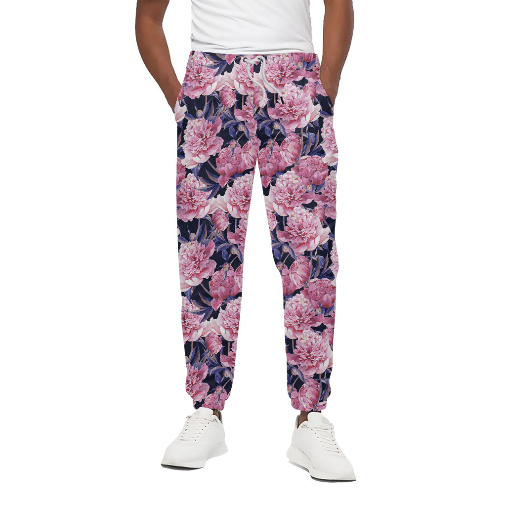 Vintage Pink Peony Floral Print Cotton Pants