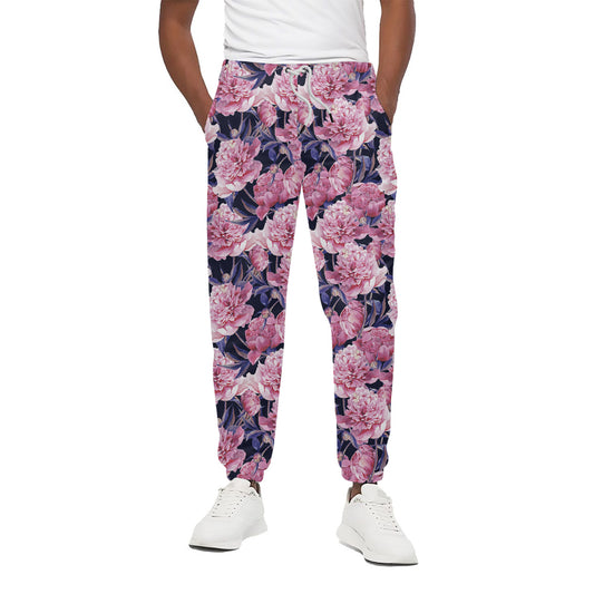 Vintage Pink Peony Floral Print Cotton Pants