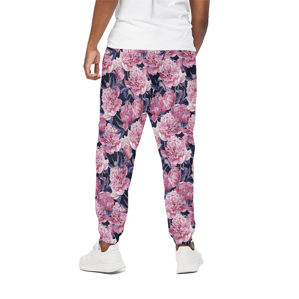 Vintage Pink Peony Floral Print Cotton Pants