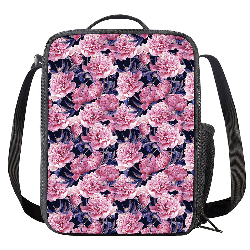Vintage Pink Peony Floral Print Crossbody Lunch Bag