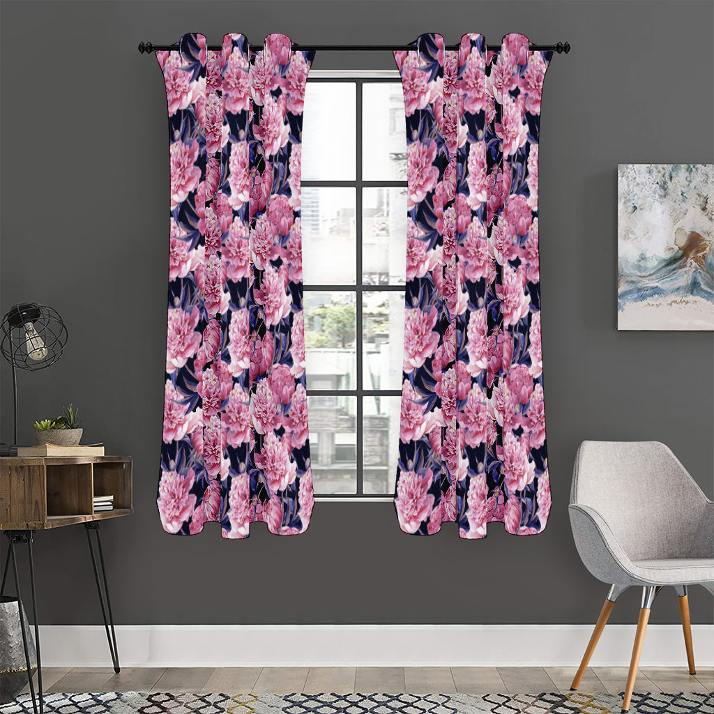 Vintage Pink Peony Floral Print Curtain