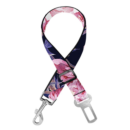 Vintage Pink Peony Floral Print Dog Seat Belt