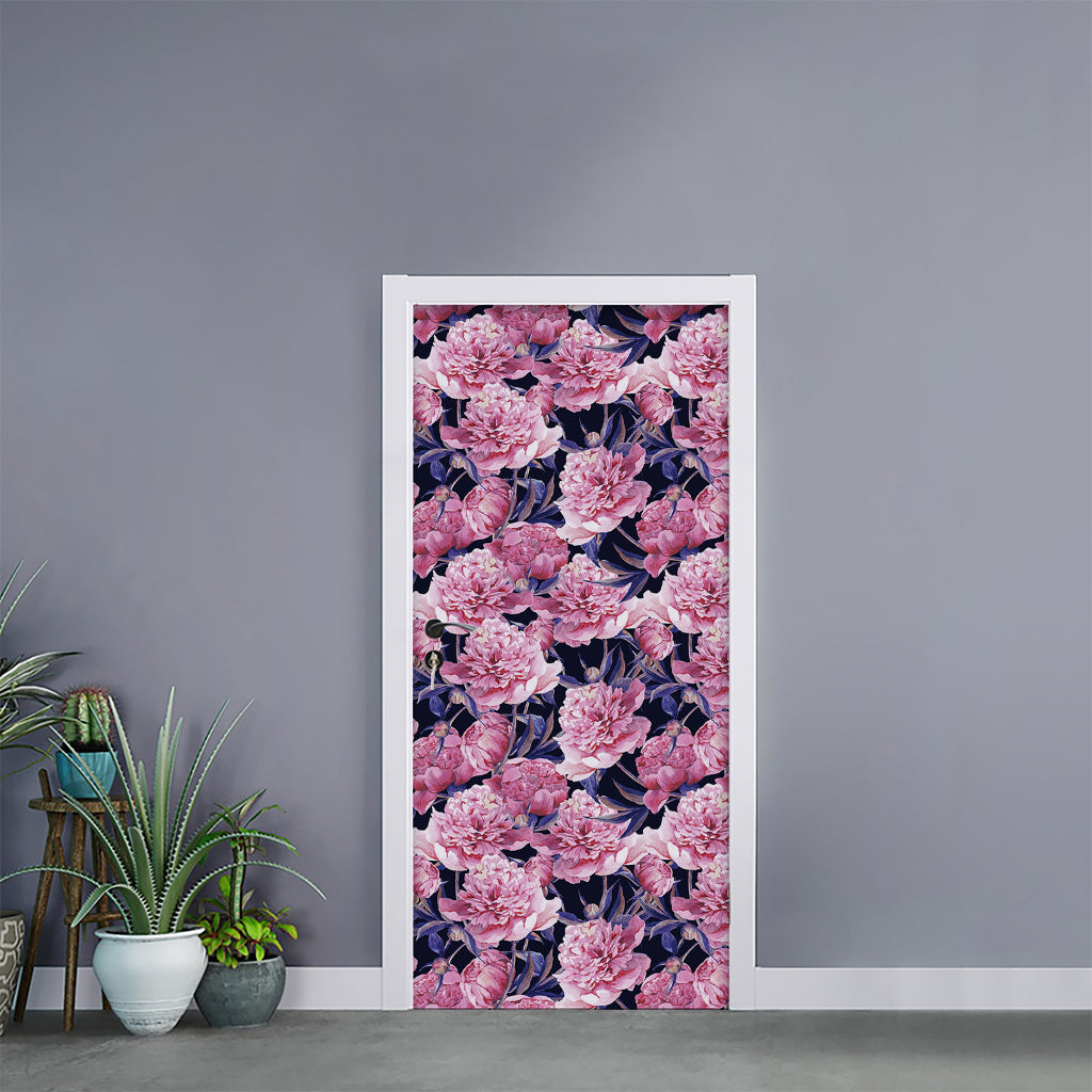 Vintage Pink Peony Floral Print Door Sticker