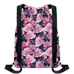 Vintage Pink Peony Floral Print Drawstring Backpack