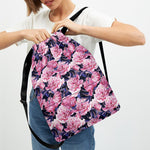 Vintage Pink Peony Floral Print Drawstring Backpack