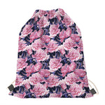 Vintage Pink Peony Floral Print Drawstring Bag