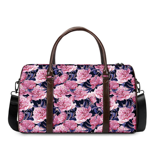 Vintage Pink Peony Floral Print Duffle Bag