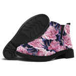 Vintage Pink Peony Floral Print Flat Ankle Boots