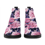 Vintage Pink Peony Floral Print Flat Ankle Boots