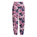 Vintage Pink Peony Floral Print Fleece Lined Knit Pants