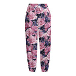 Vintage Pink Peony Floral Print Fleece Lined Knit Pants